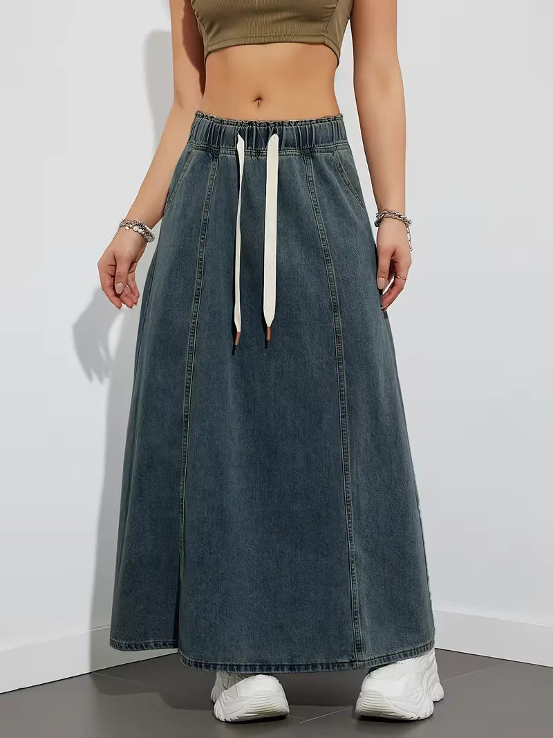 Women's Denim Maxi Skirt with Stretch Waist – Comfortable Everyday Style