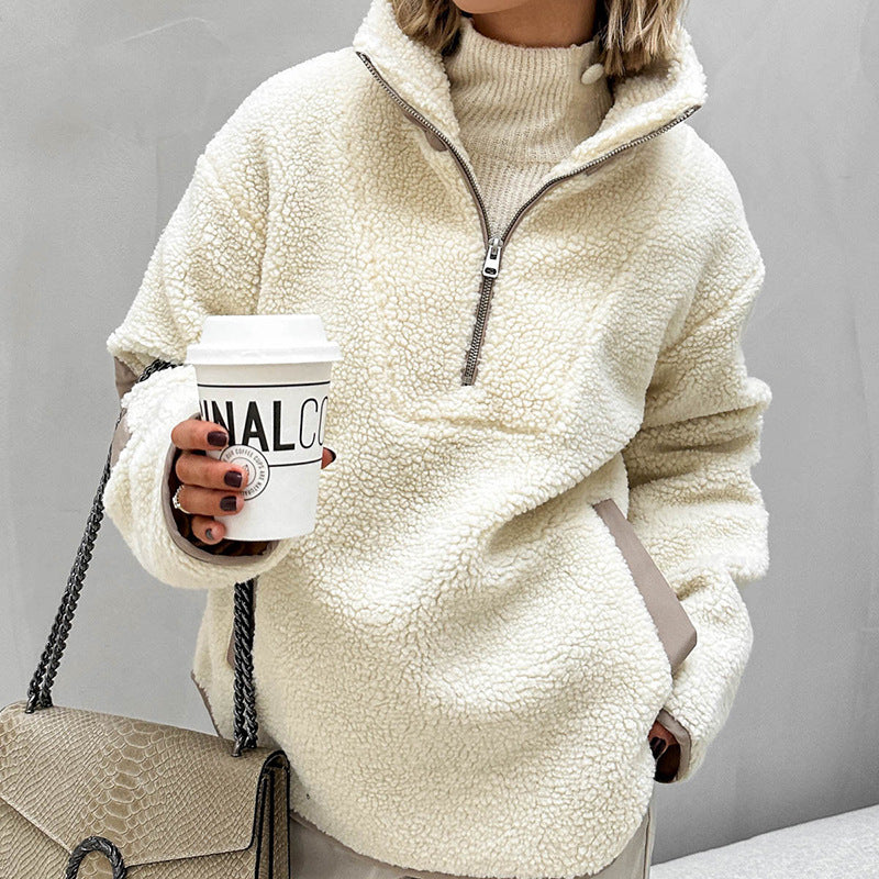 Women’s Premium Plush Lapel Sweater – Cozy Loose-Fit Pullover