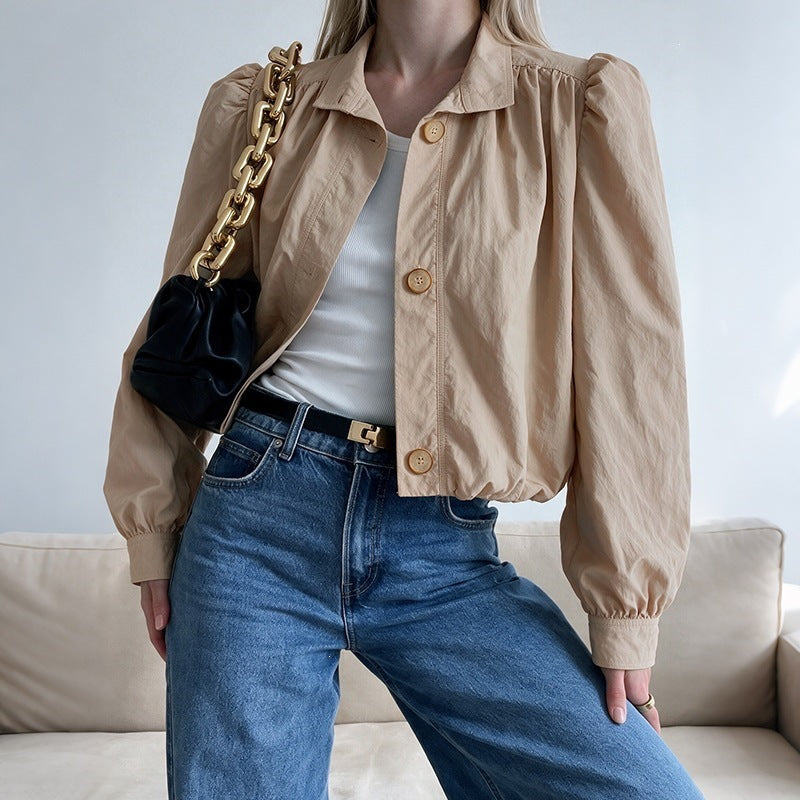 Ruched Notched-Collar Jacket - Chic and Feminine
