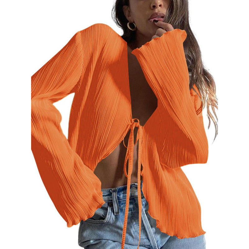 Women’s Long-Sleeve Pleated Shirt - Fluid and Elegant