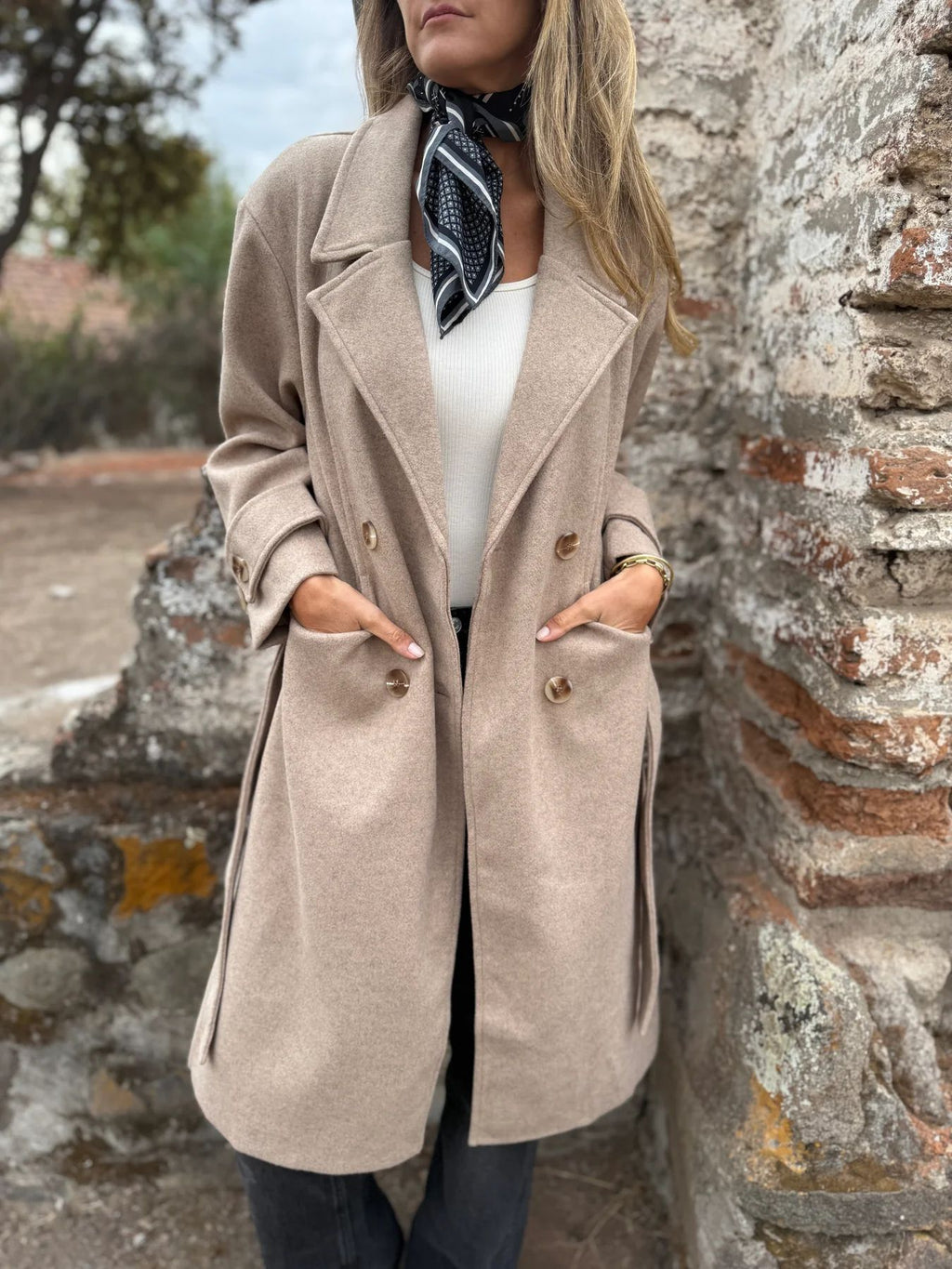 Women’s Autumn Winter Lace-Up Cardigan Coat – Casual Long Sleeve Lapel Wool Blend with Pockets
