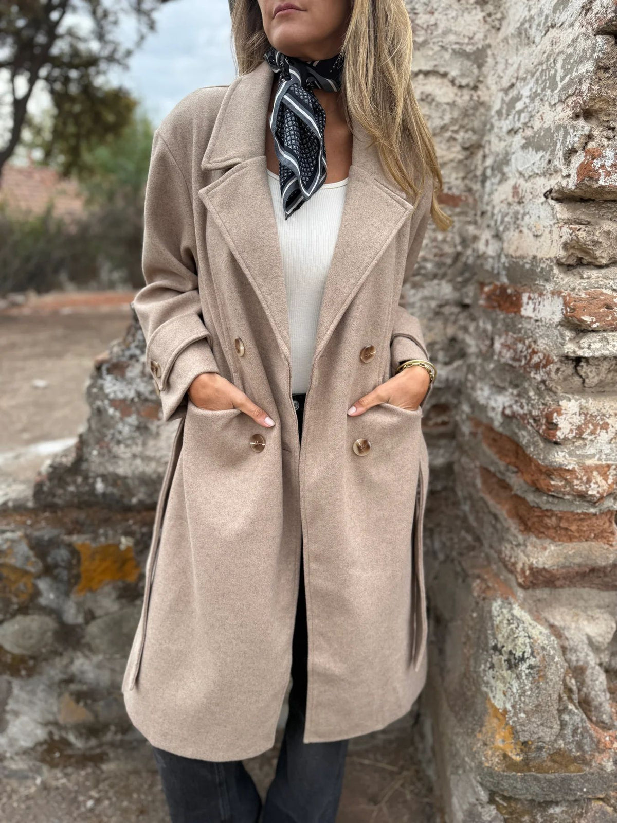 Women’s Autumn Winter Lace-Up Cardigan Coat – Casual Long Sleeve Lapel Wool Blend with Pockets
