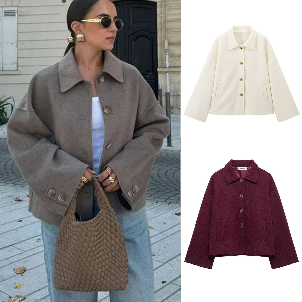 Short Notched-Collar Wool Coat - Chic and Soft