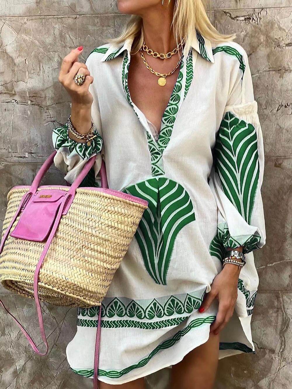 Women's Printed Holiday Mini Dress – Unique Casual Vacation Dress