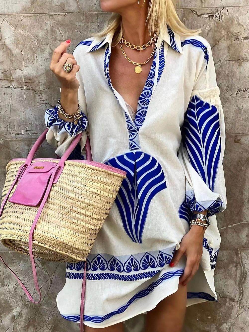 Women's Printed Holiday Mini Dress – Unique Casual Vacation Dress