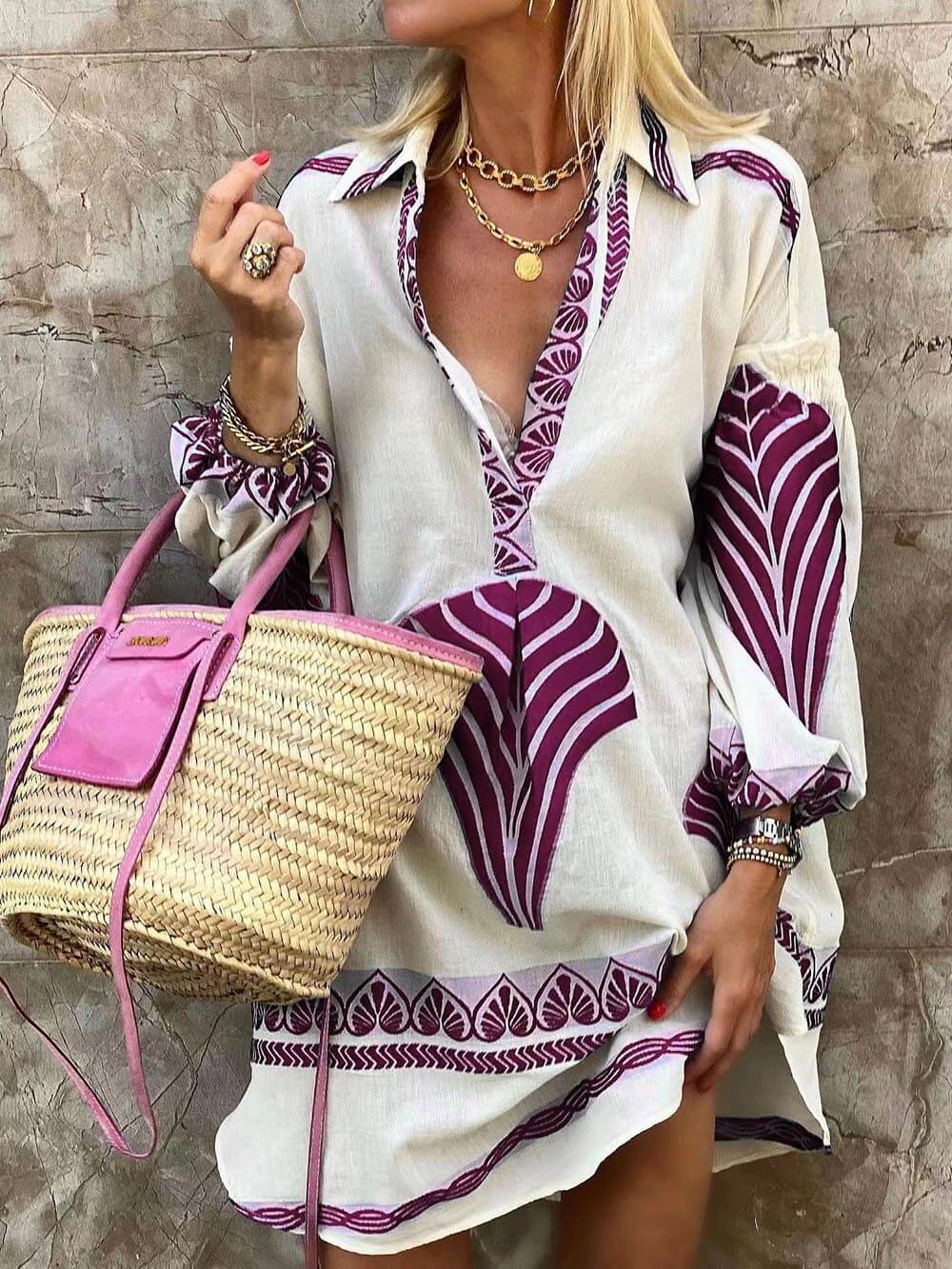 Women's Printed Holiday Mini Dress – Unique Casual Vacation Dress