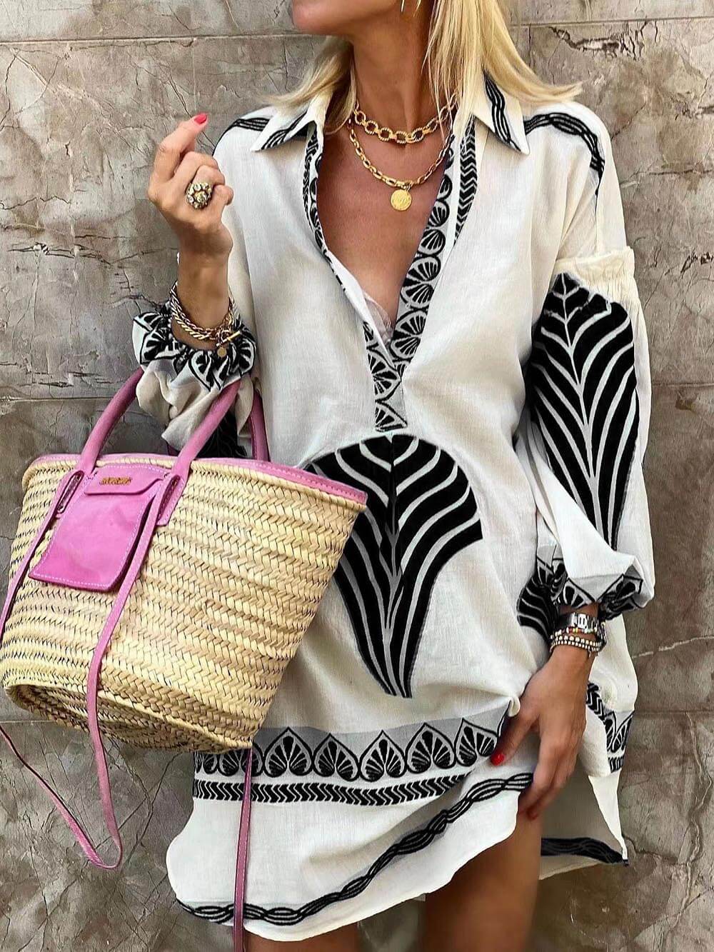 Women's Printed Holiday Mini Dress – Unique Casual Vacation Dress