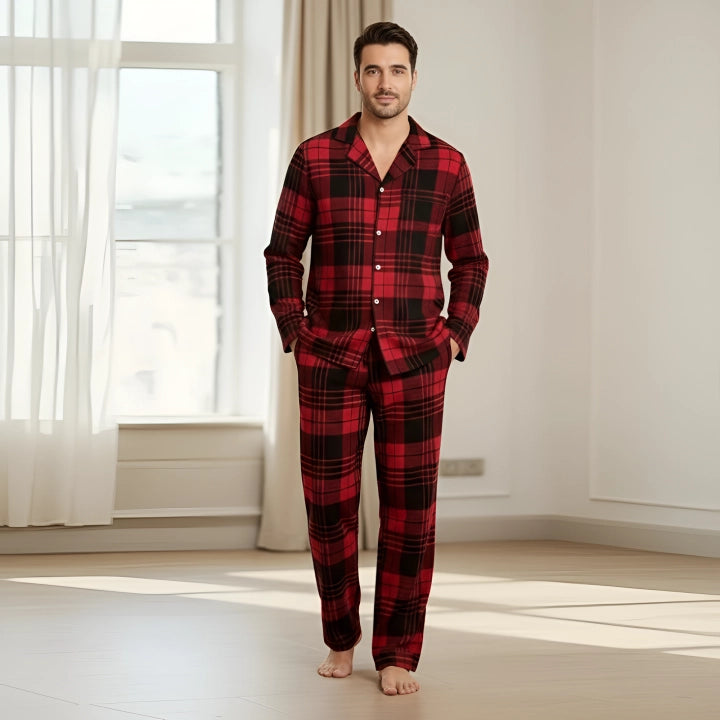Couples Plaid Lapel Pajama Set – Casual Matching Sleepwear Outfit