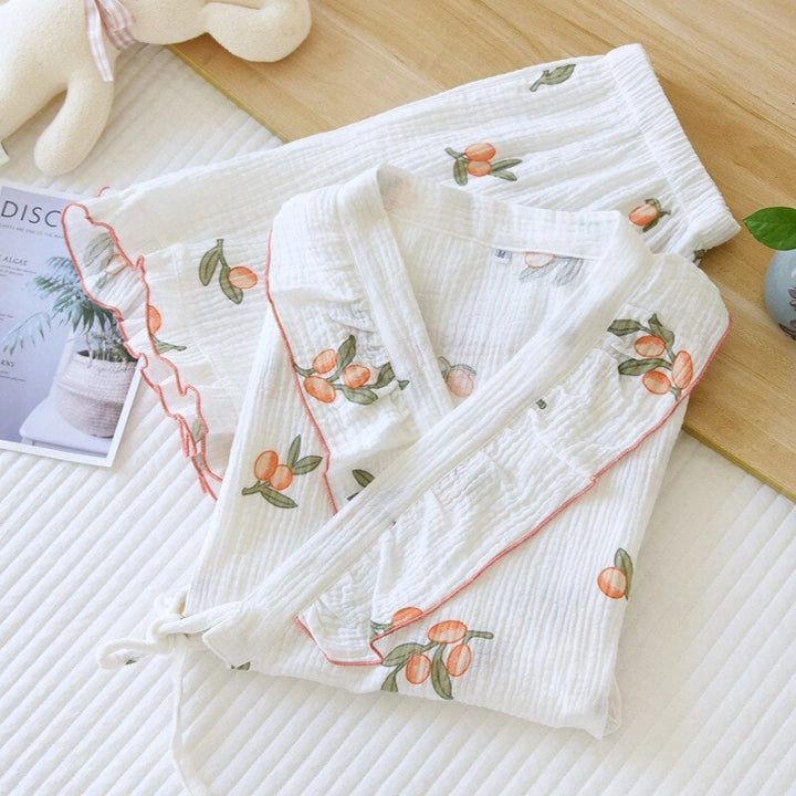Women’s Kimono-Style Two-Piece Pajama Set – Elegant Comfortable Sleepwear