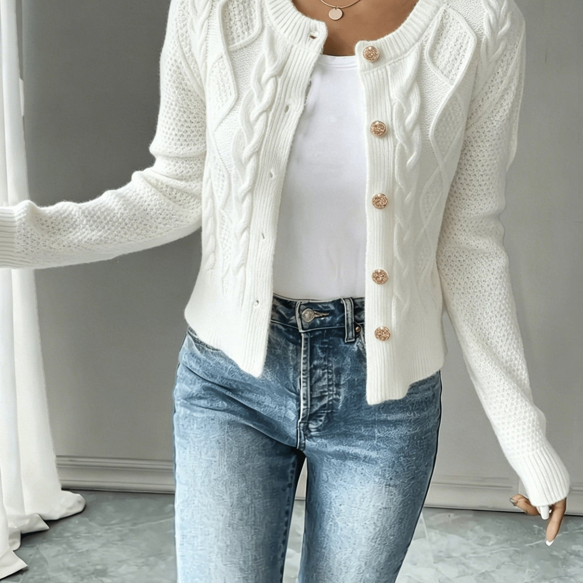 Cable-Knit Button Cardigan - Elegant and Cozy