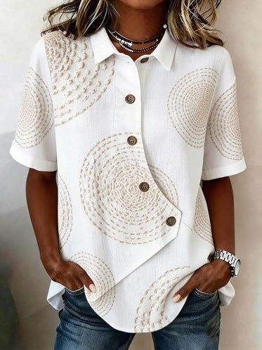 Women's Irregular-Button Blouse – Relaxed Short-Sleeve Everyday Top