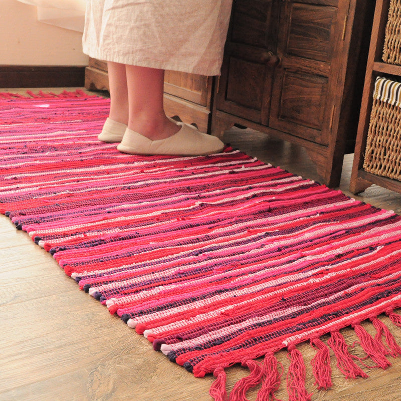 Durable Hand-Woven Cotton Bathmat – Multi-Colored Rug Bathroom Mat