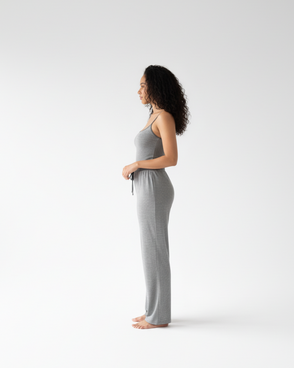 Women's Sleeveless Long Pajama - Gray Sleevless Top with Matching Pants