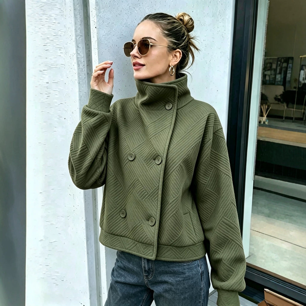 Buttoned Turtleneck Lapel Coat - Warm and Polished