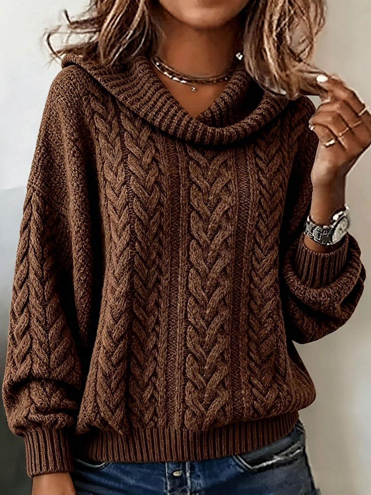 Retro Cable-Knit Turtleneck Sweater - Soft and Cozy