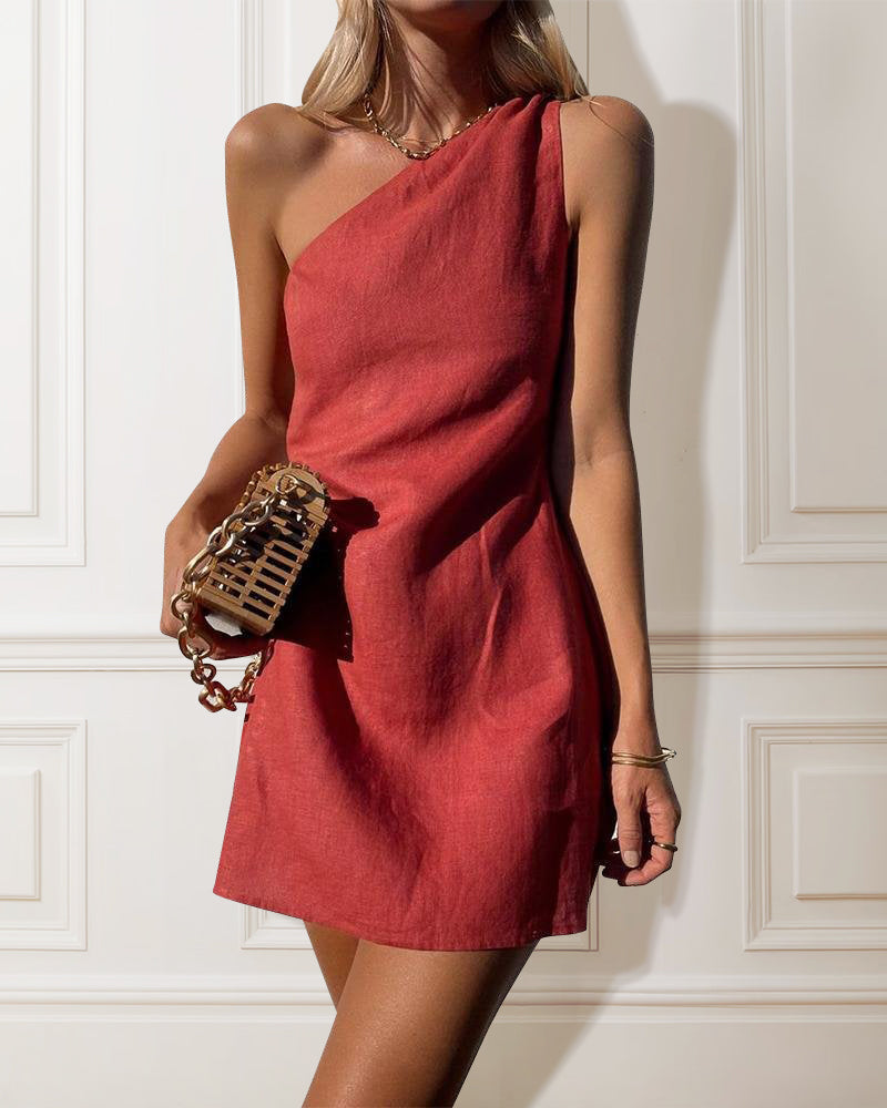 Women's Asymmetric Cocktail Dress – Elegant Flowy Party Dress