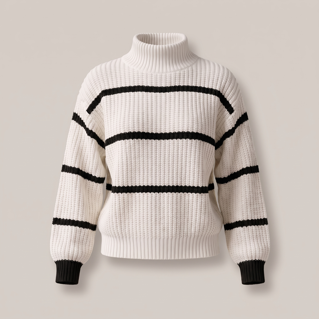 Women’s Striped Stand-Collar Sweater - Soft and Modern