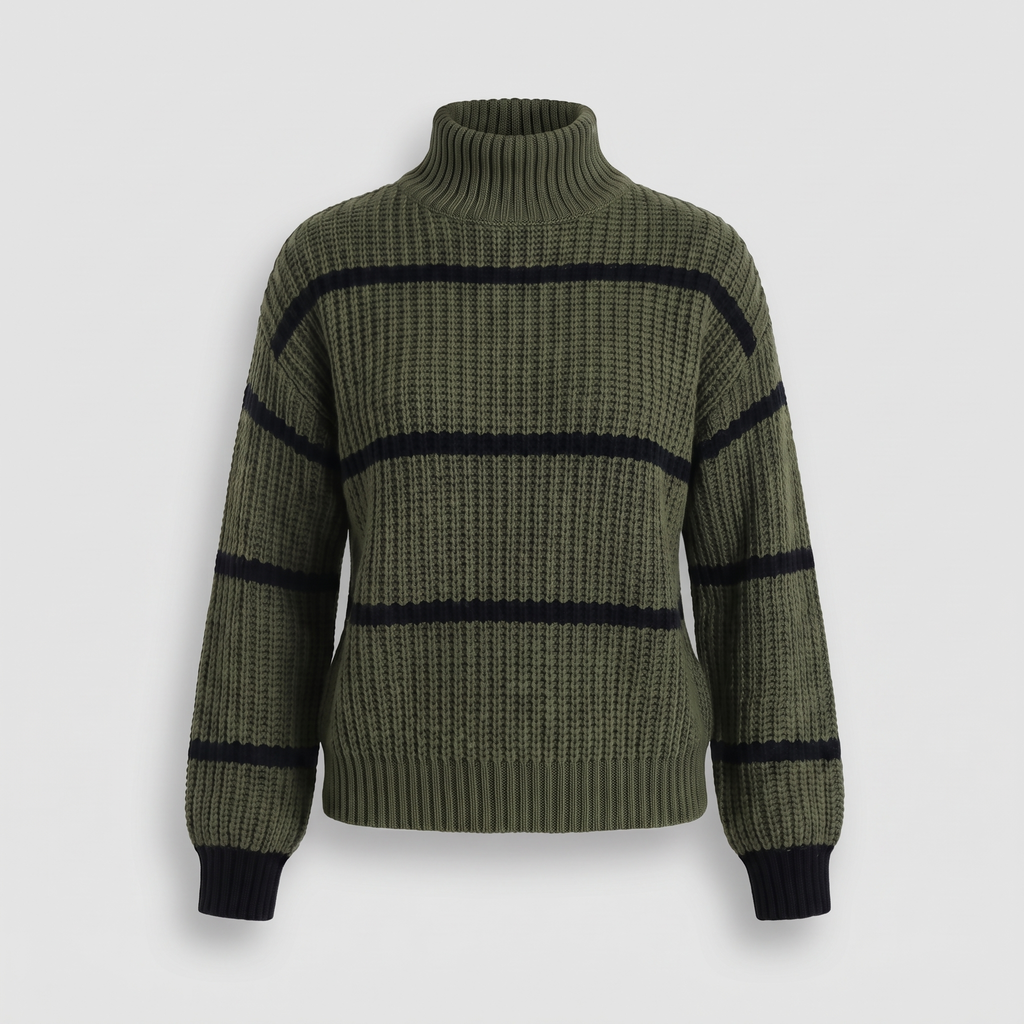 Women’s Striped Stand-Collar Sweater - Soft and Modern
