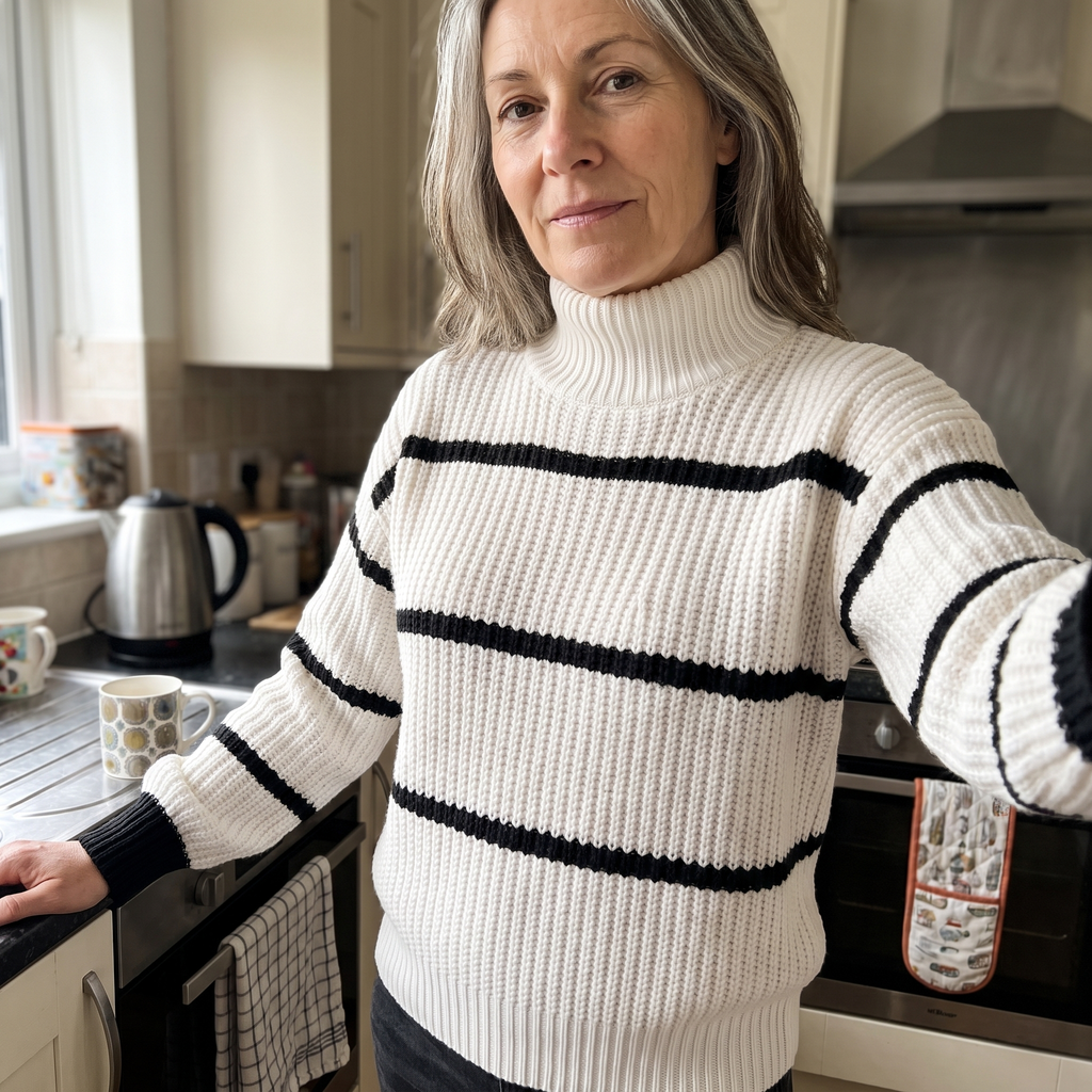 Women’s Striped Stand-Collar Sweater - Soft and Modern