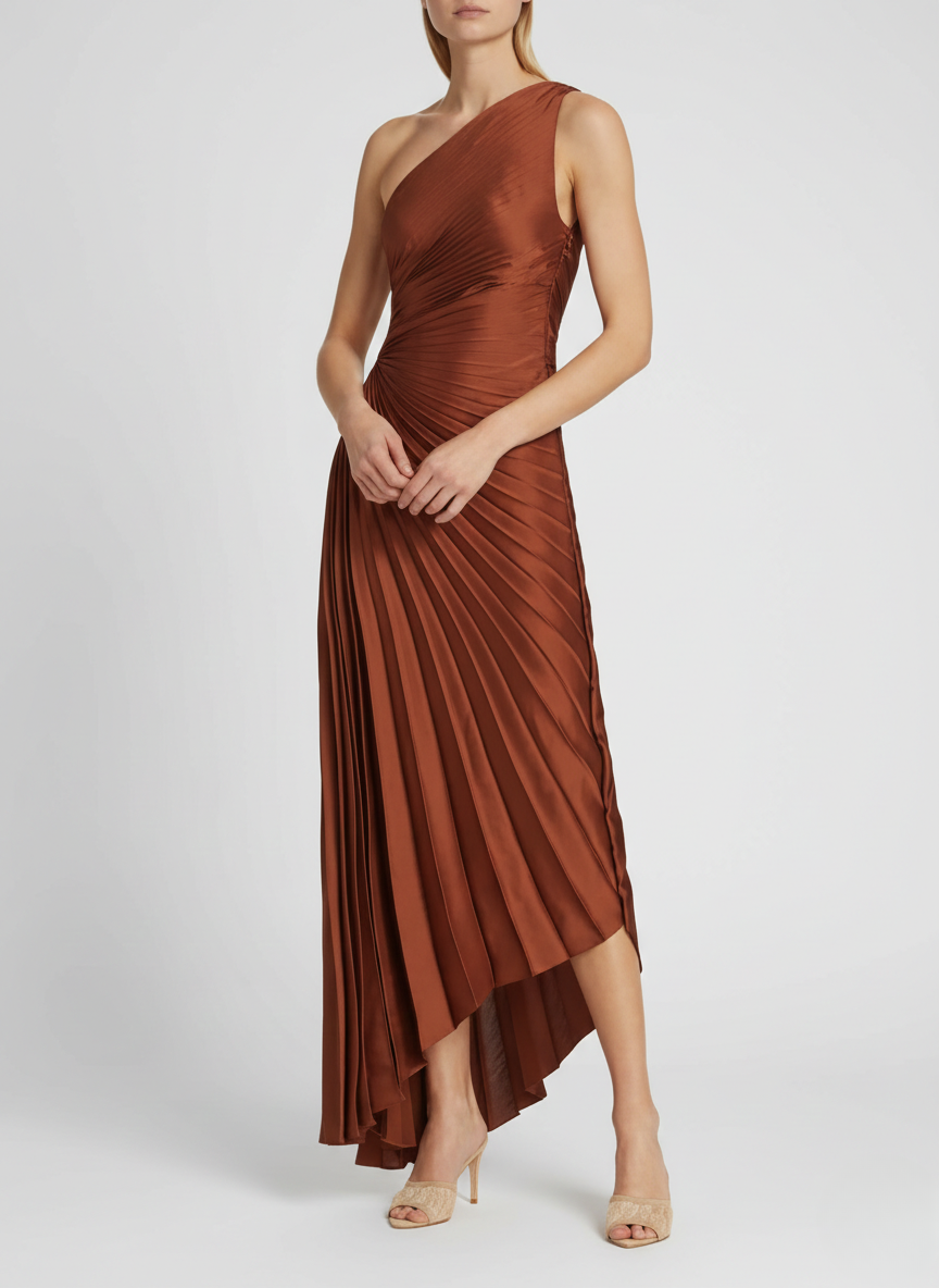 Women's One Shoulder Pleated Maxi Dress - Elegant Occasion Dress