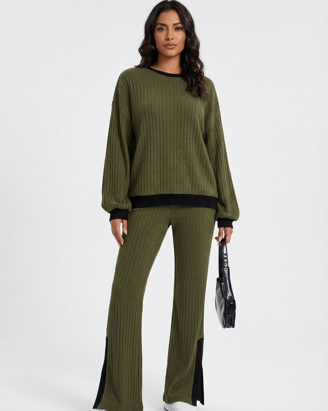 Women’s Casual High-Waist Slit Set – Loose Elegant Loungewear