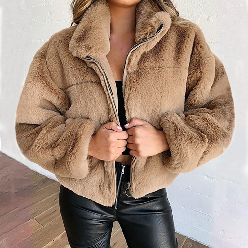 Faux-Fur Zip Cardigan Jacket - Warm and Cozy