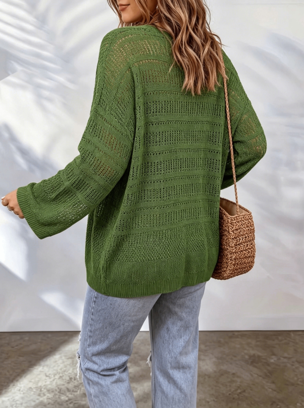 Women's Hollow Out Knit Cardigan - Lightweight Open Front Layer