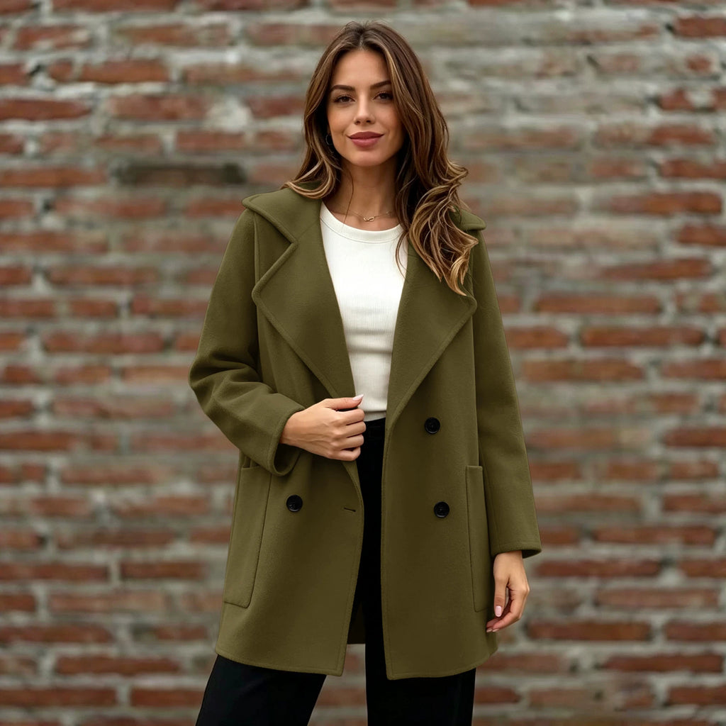Women’s Double-Breasted Wool Coat – Loose Fit Warm Winter Style