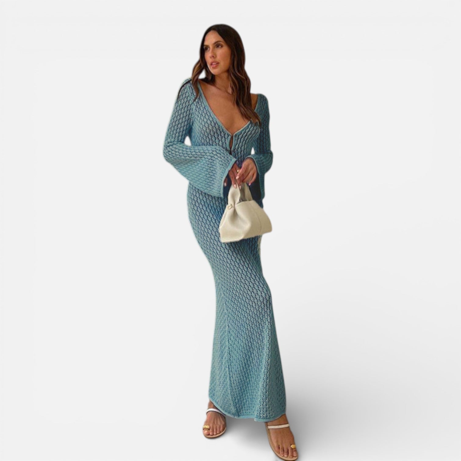 Women’s Hollow-Out Knit Maxi Dress – Lightweight Relaxed-Fit Beach Cover-Up