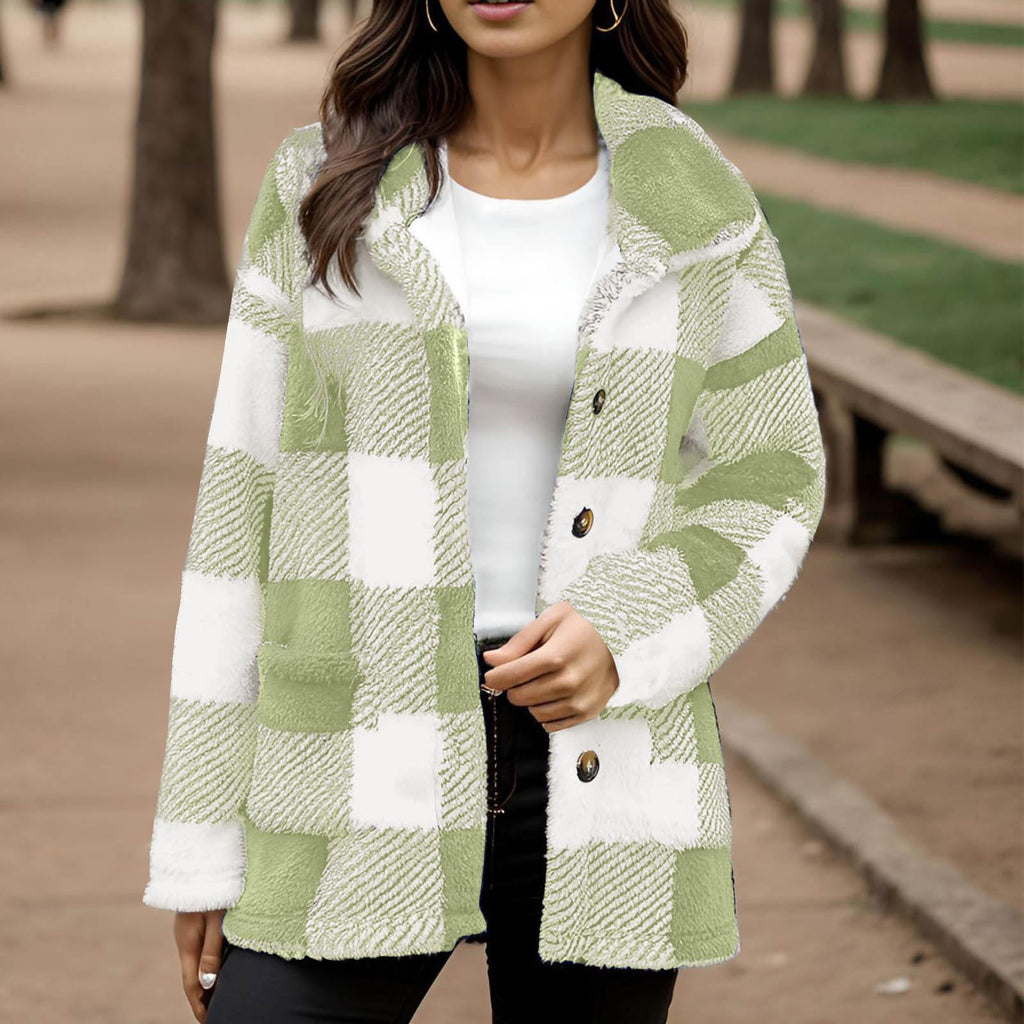 Plaid Plush Coat With Pockets - Warm and Practical
