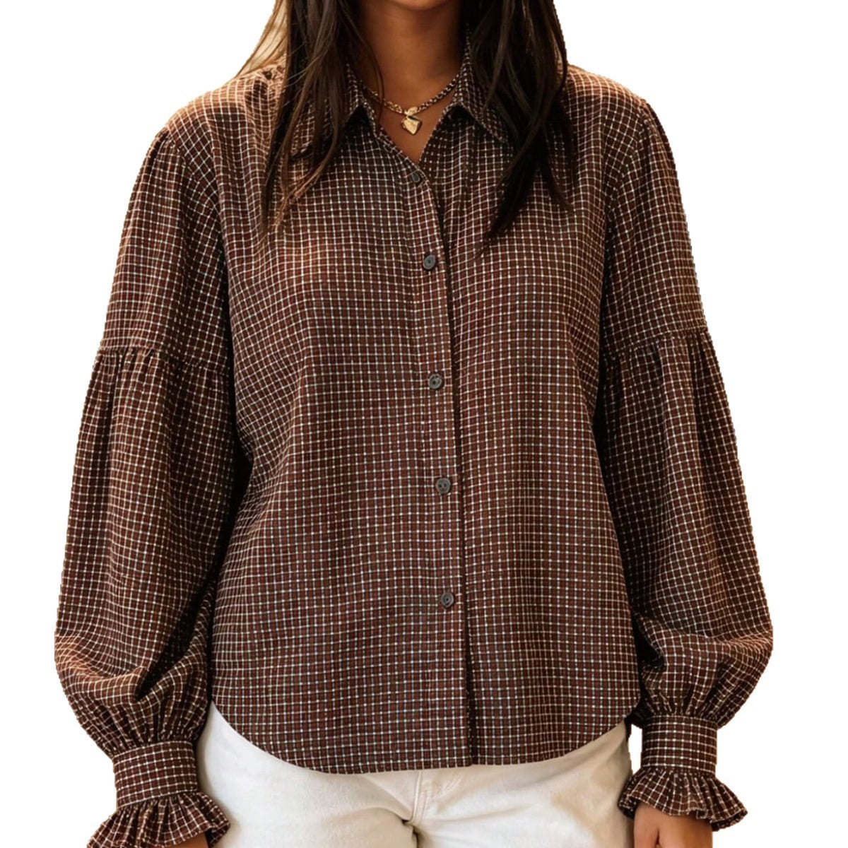 Bubble-Sleeve Long Shirt - Elegant and Flowing