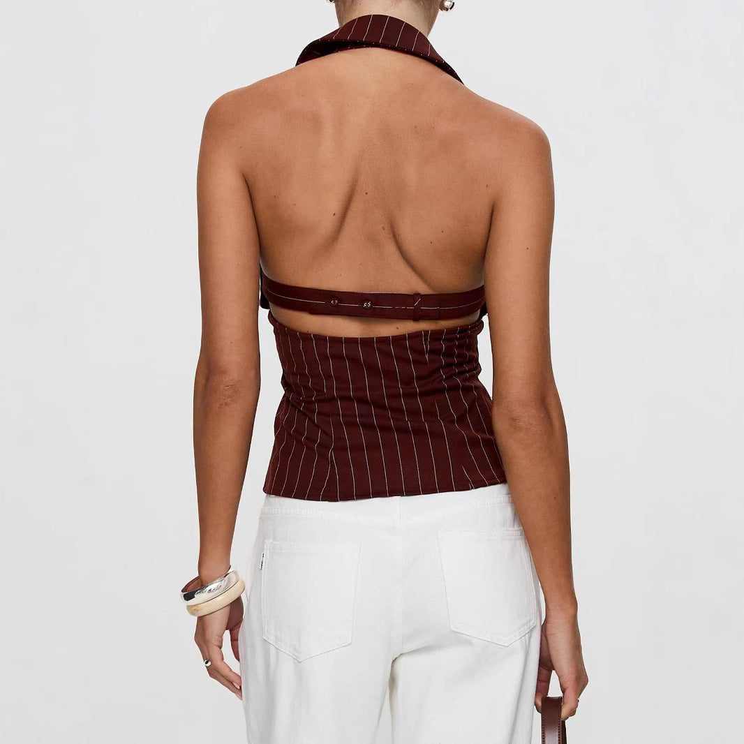 Women’s Striped Slim-Fit Sleeveless Shirt – Distressed Casual Summer Style