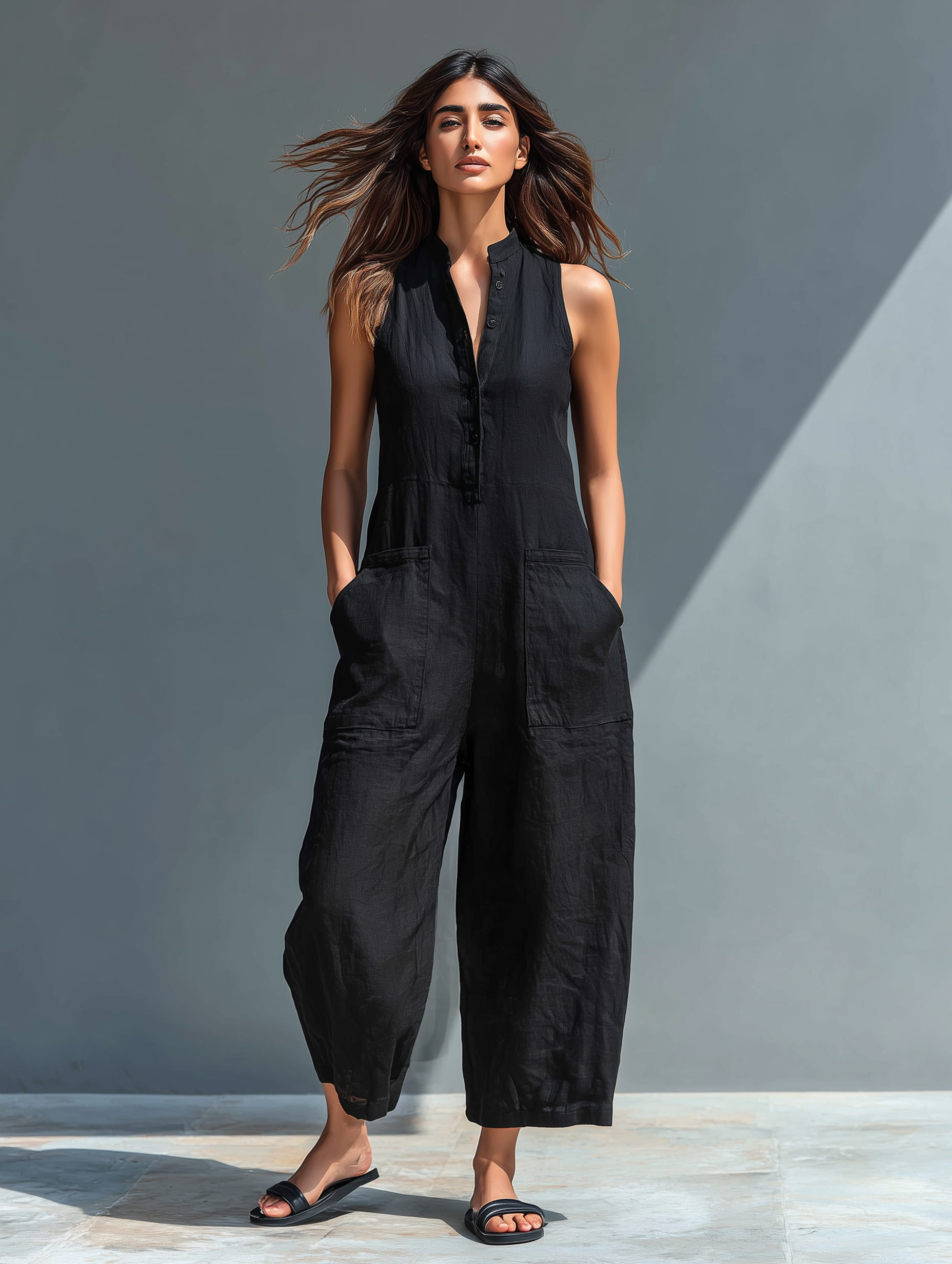 Women's Sleeveless Linen Blend Jumpsuit – Minimalist Relaxed Everyday Style