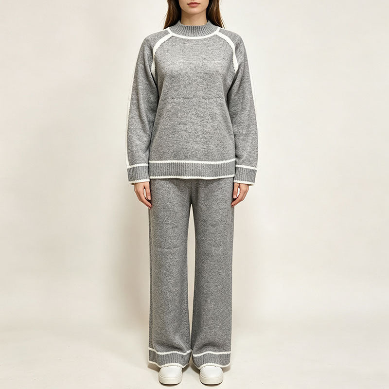 Women’s Fashionable Two-Piece Set – Color-Block Top and Matching Pants