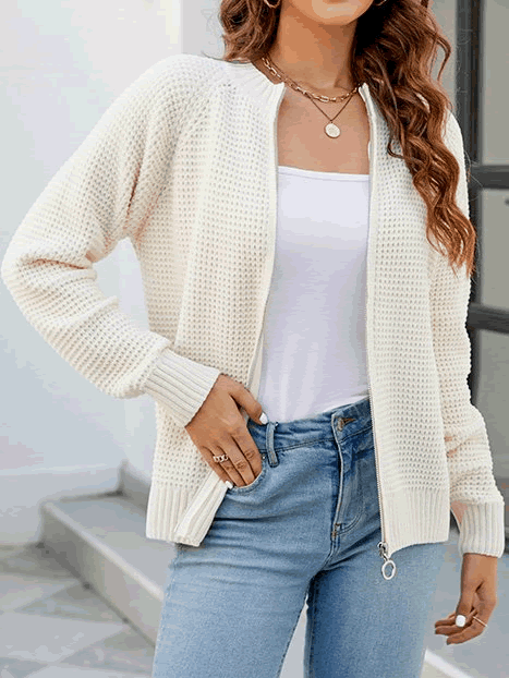 Women's Zip-Up Cardigan - Casual Long Sleeve Everyday Layer