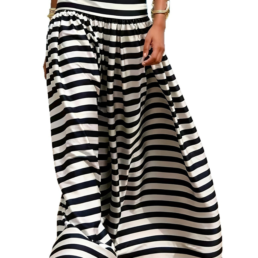 Women's Striped High-Waisted Midi Skirt – Breezy Beach Vacation Style