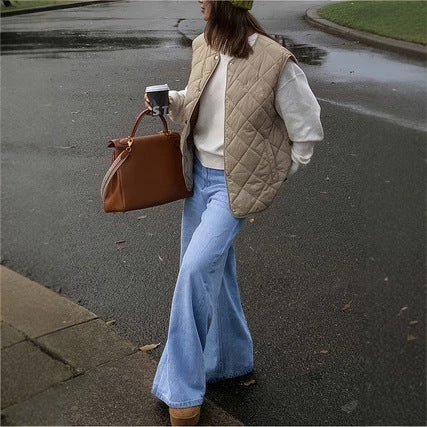 Women's Diamond Quilted Cotton Vest - Soft Lightweight Layering Piece