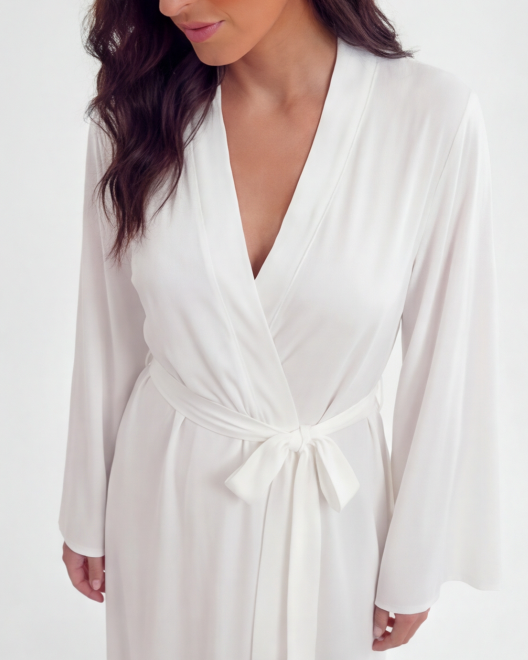 Women’s White Long Sleeve Robe – Elegant Loose V-Neck Nightwear