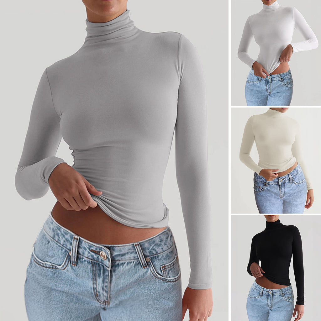 Women’s Y2K Slim Turtleneck – Casual Long-Sleeve Fitted Top