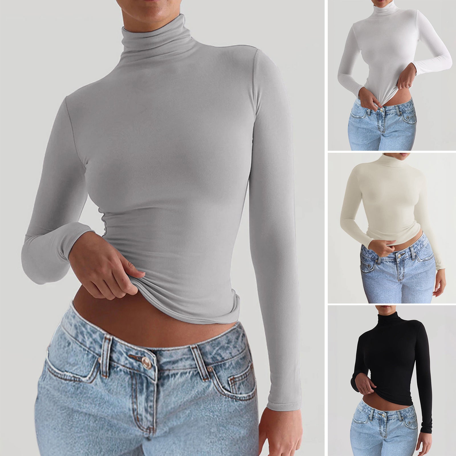 Women’s Y2K Slim Turtleneck – Casual Long-Sleeve Fitted Top