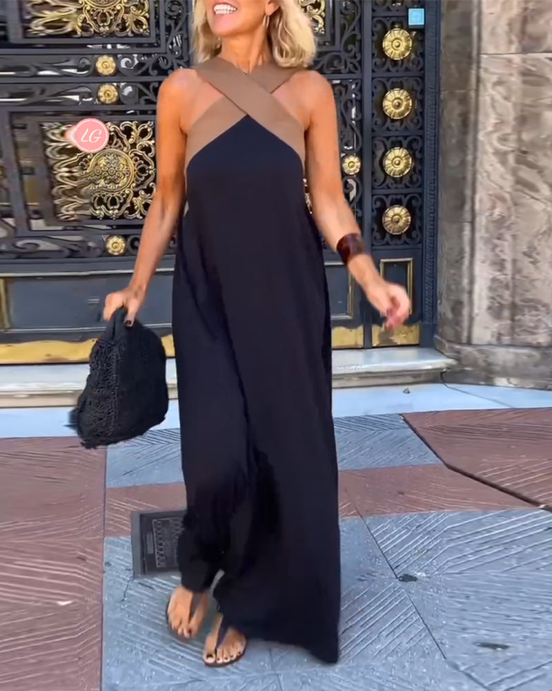 Women's Cross Neck Maxi Dress – Elegant Summer Occasion Dress