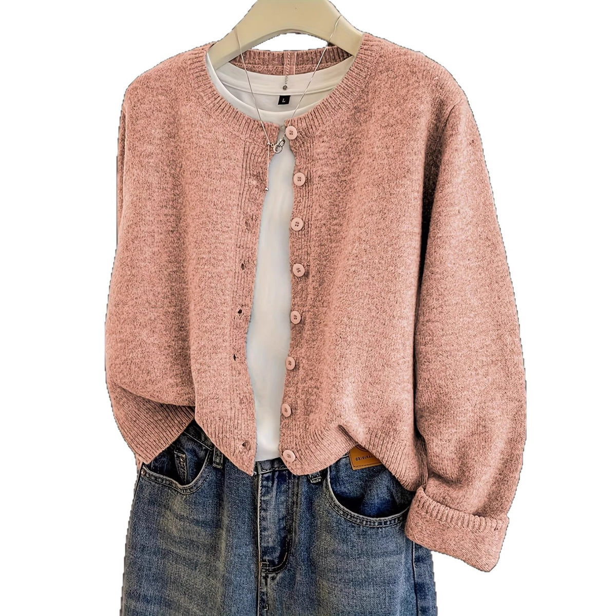 Short Round-Neck Knit Cardigan - Soft and Easy
