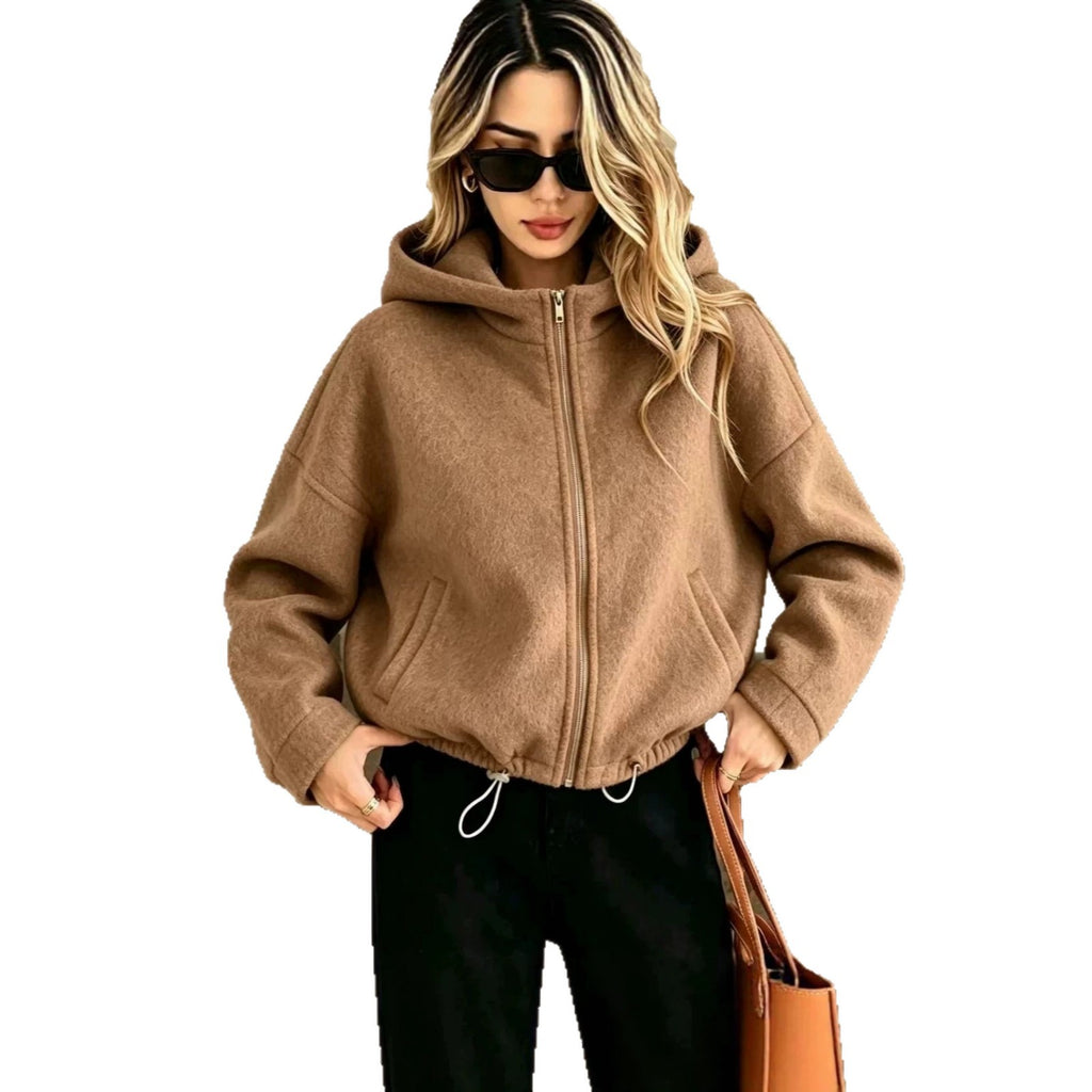Short Hooded Wool Coat - Warm and Easy