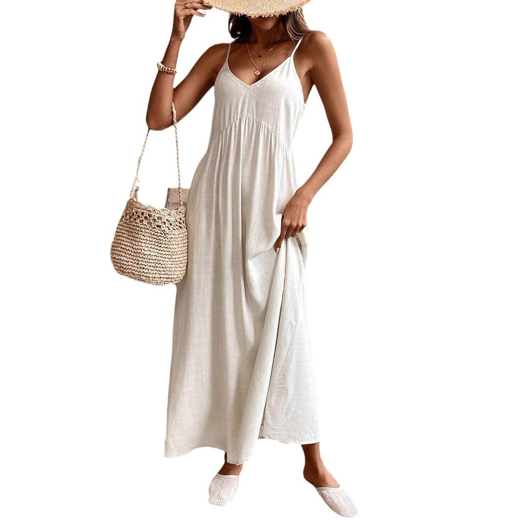 Women's Strapless A-Line Maxi Dress - Relaxed Long Summer Style