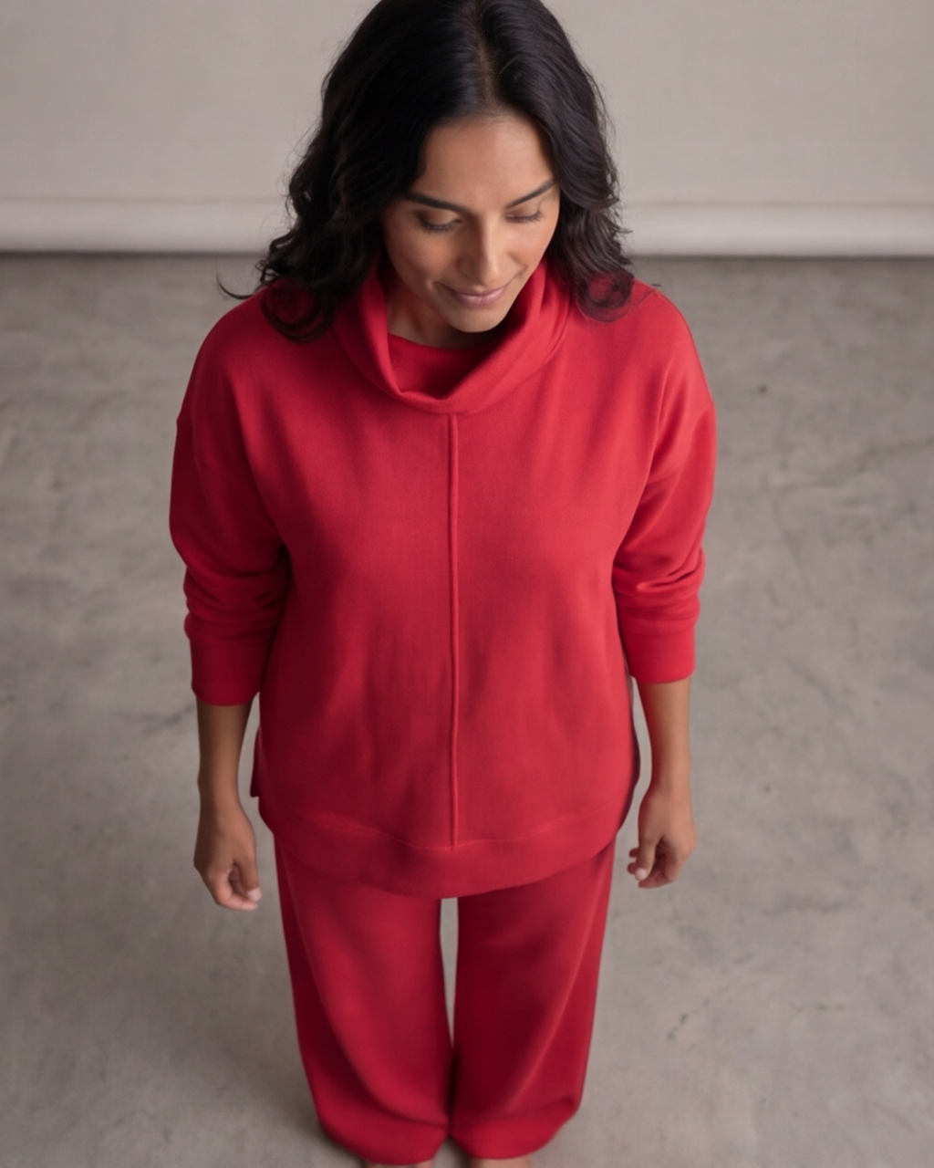 Women’s Turtle Neck Top and Wide-Leg Pants Set – Relaxed Fit Loungewear