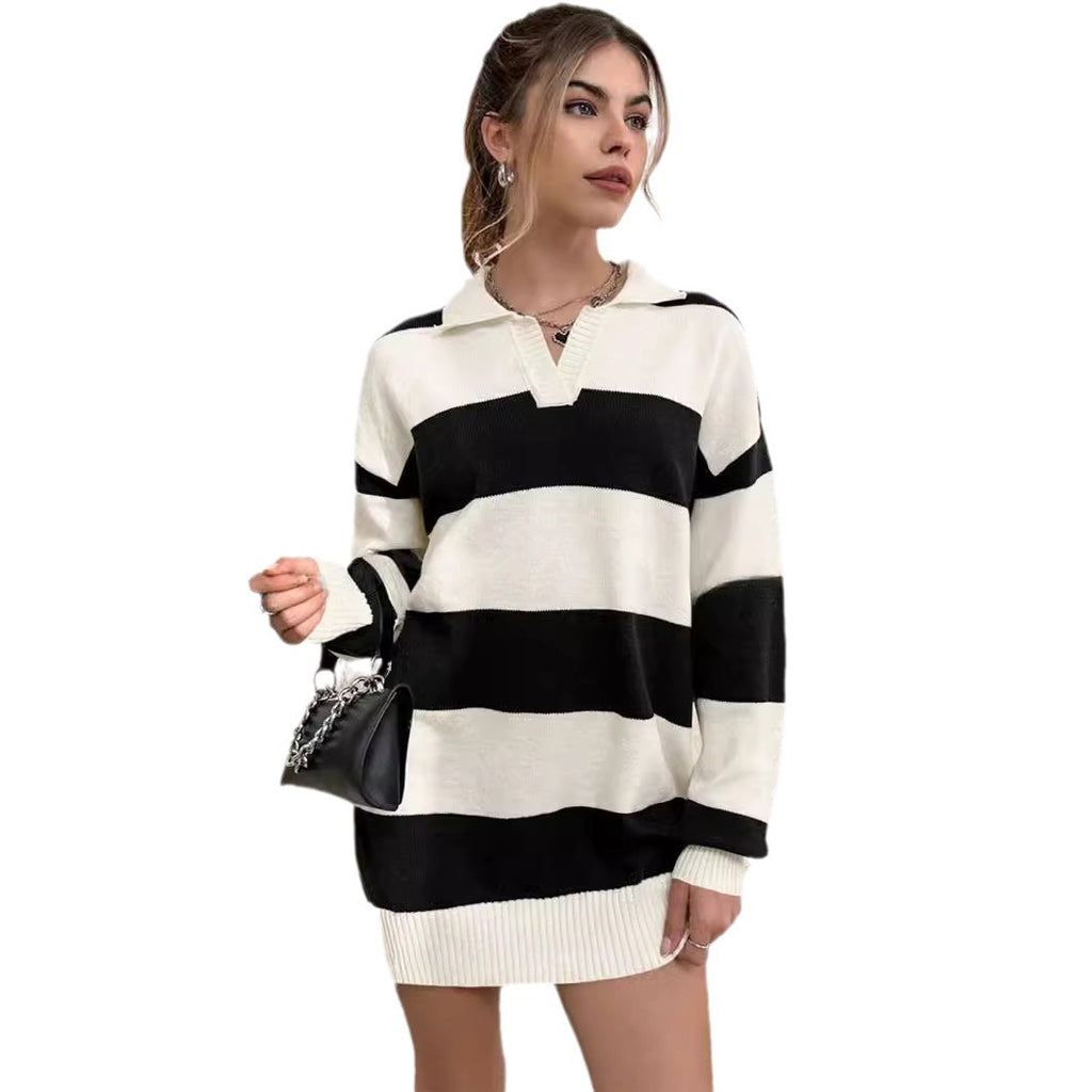 Women’s Striped Knit Sweater Dress - Soft and Casual