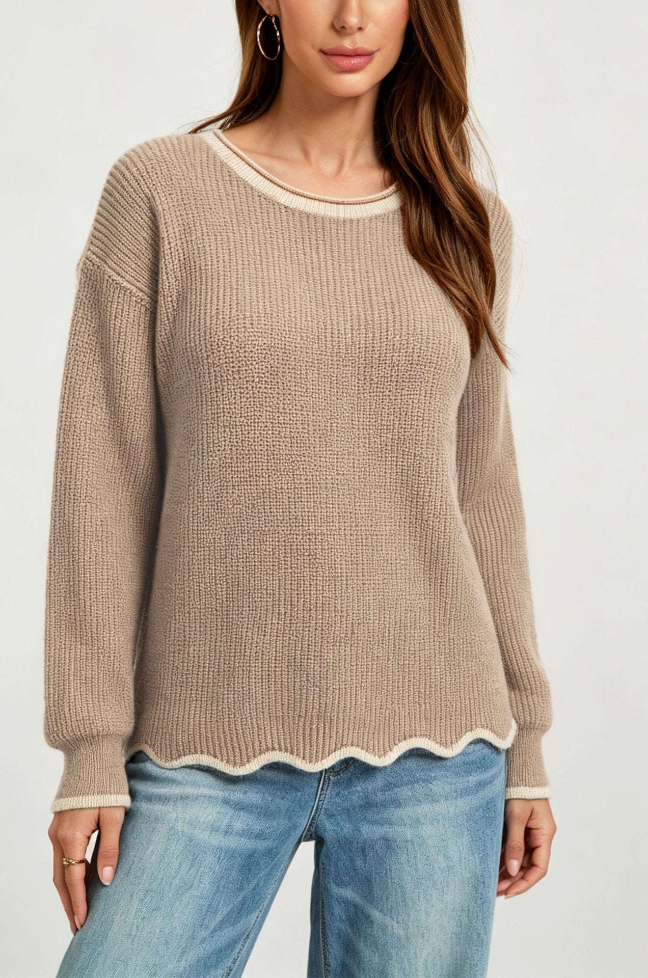 Women's Loose Fit Round Neck Knit Sweater - Soft Everyday Casual Layer
