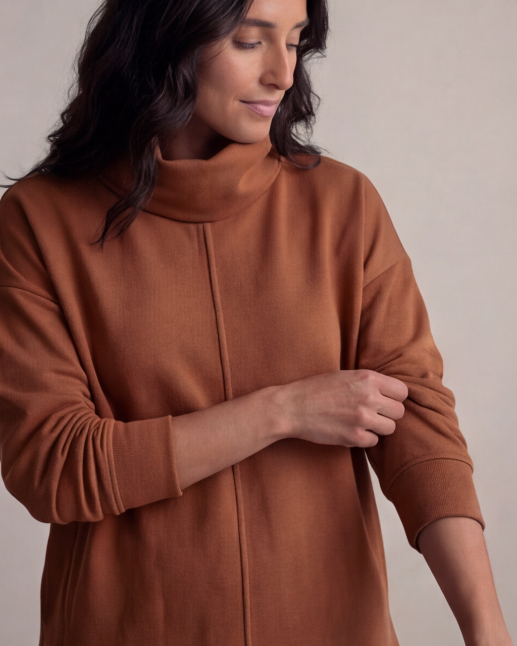 Women’s Turtle Neck Top and Wide-Leg Pants Set – Relaxed Fit Loungewear