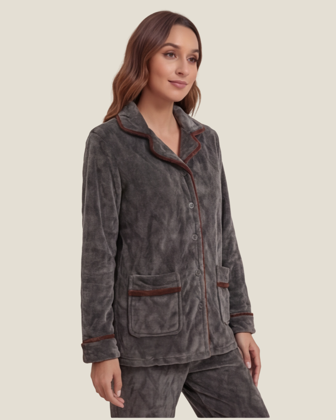 Comfortabele flanellen pyjama voor dames – stijlvolle, dikke loungewear set