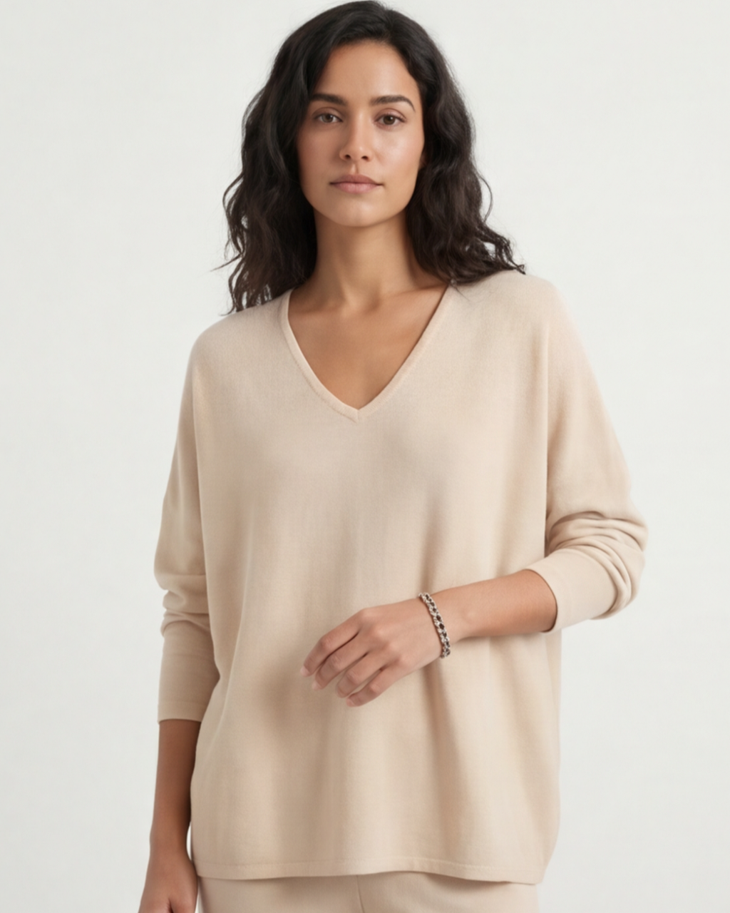 Women’s V-Neck Long Sleeve Top and Knit Pants – 2-Piece Loungewear Set